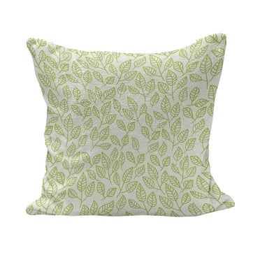 Leaf Fluffy Throw Pillow Cushion Cover, Watercolors Green Tea Leaves and Branches Lines and Patterns Contemporary Art, Decorative Square Accent Pillow Case, 16" x 16", Green Ecru, by Ambesonne