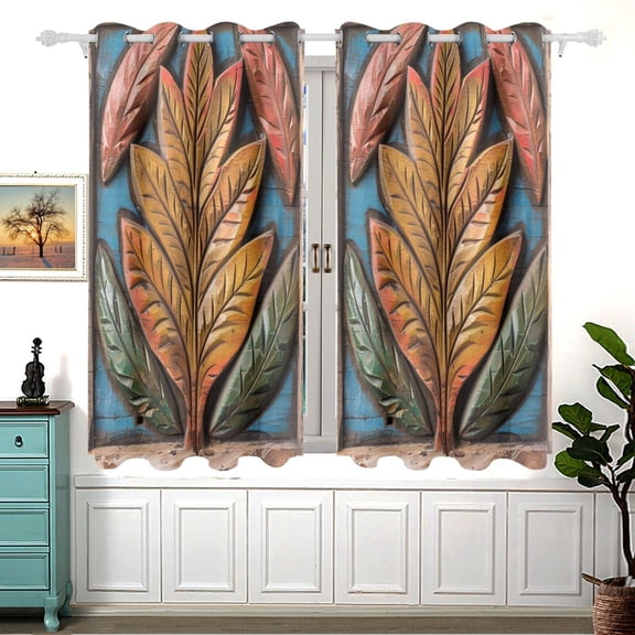 Leaf Frame Black Out Curtains Aesthetic for Bedroom Living Room Sliding Glass Doors Kitchen Windows 2 panels set