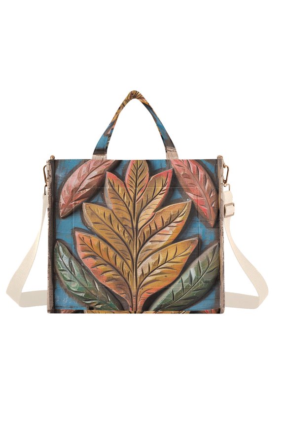 Leaf Frame Corduroy Tote Bag Handbag Large Messenger Bag Shoulder Crossbody Zipper Bag Purse