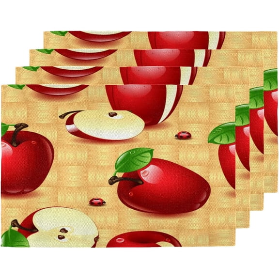 Leaf Fruit Placemats Set of 4, 12x18 Inch Polyester Linen Blend Table Mats, Heat Resistant Washable Dining Mats for Wedding Christmas Thanksgiving