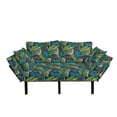 thumbnail image 1 of Leaf Futon Couch, Tropical Jungle Palm Tree Banana Leaves Frangipani Heliconia on a Dark Blue Background, Daybed with Metal Frame Upholstered Sofa for Living Dorm, Loveseat, Multicolor, by Ambesonne, 1 of 4