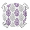 thumbnail image 1 of Leaf Geometric Striped Elastic Fitted Round Table Cover Botanical Plant Purple Gery Leaves Waterproof Outdoor Tablecloth for Holiday Party, Picnic, Patio & Dining Fits Tables Up to 55"-60", 1 of 8