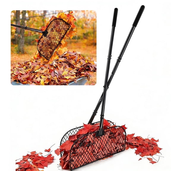 iFaveorr Leaf Grabber Rake Adjustable Long Handle Metal Leaf Picker Upper for Yard Garden Cleanup 35.6 in, Black