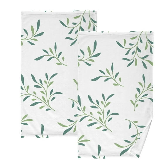 Leaf Green 2 PCs Cotton Hand Towels Absorbent Face Towel Soft Breathable Towel Set for Bathroom Kitchen Hotel Gym Decoration