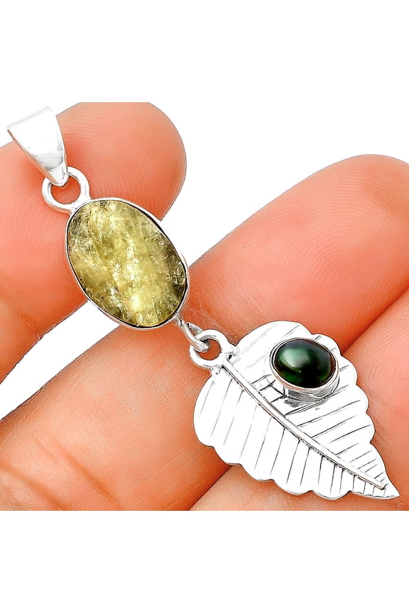Leaf Green Kyanite Rough & Black Ethiopian Opal 925 Silver Pendant P-1539 SDP136377