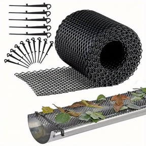 Leaf Guards for Gutters, Roof Gutter Filter, Mesh Gutter Filter, Gutter Hole Guard, 6 Inch X 236 Inch Flexible Black Plastic Gutter Mesh, Includes 10 Securing Nails to Block Large