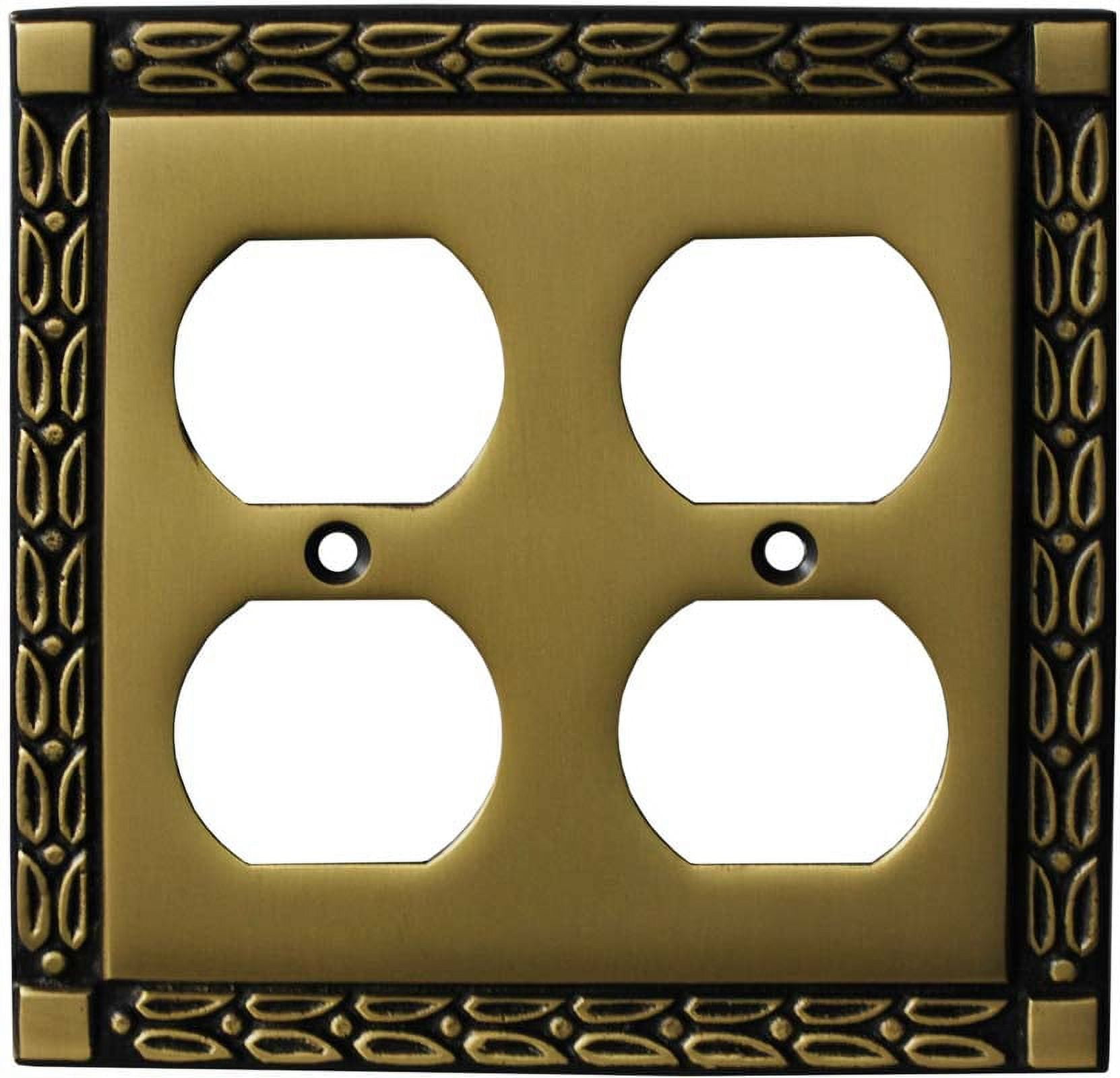Leaf Hand Aged Antique Brass 2 Gang Electrical Outlet Covers