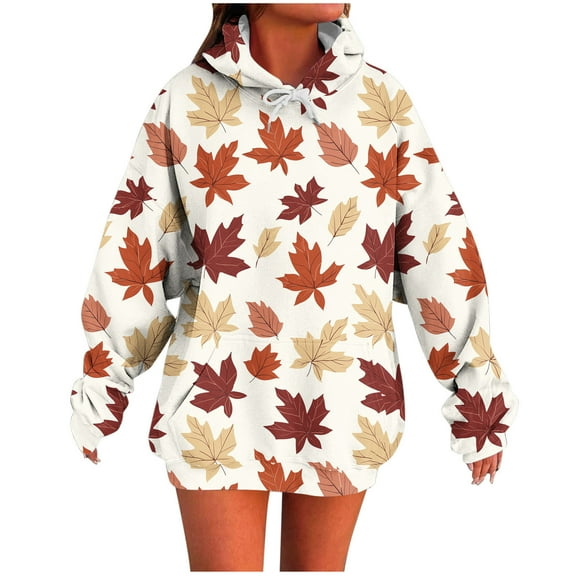Leaf Hoodies for Womens 2025 Fashion Oversized Hooded Sweatshirt Fall Winter Workout Pullover Sweatshirts Trendy Maple Leaf Graphic Hoodie Sweater Long Sleeve Drawstring Y2K Hoody Shirt Tops