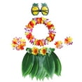 thumbnail image 1 of Leaf Hula Skirt and Hawaiian Leis Set Grass Skirt with Artificial Hibiscus Flowers for Hula Costume and Beach Party, 1 of 6