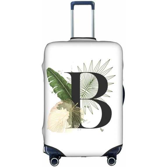 Leaf Initial Name B White Luggage Cover Elastic Washable Stretch Suitcase Protector Anti-Scratch Travel Suitcase Cover for Kid and Adult M (Fit 22-24 inch suitcase)