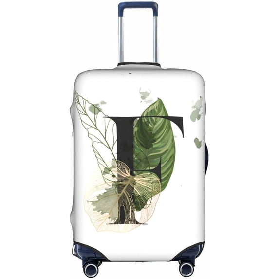Leaf Initial Name F White Luggage Cover Elastic Washable Stretch Suitcase Protector Anti-Scratch Travel Suitcase Cover for Kid and Adult L (Fit 25-28 inch suitcase)