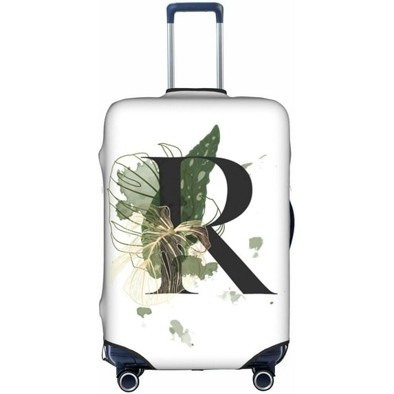 Leaf Initial Name R White Luggage Cover Elastic Washable Stretch Suitcase Protector Anti-Scratch Travel Suitcase Cover for Kid and Adult S (Fit 18-21 inch suitcase)