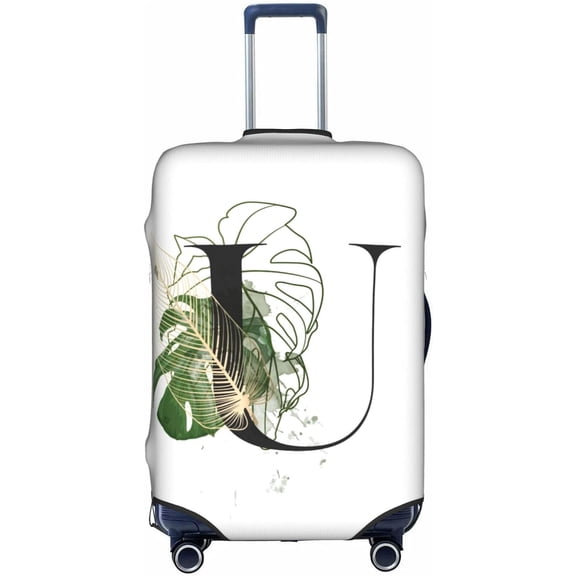 Leaf Initial Name U White Luggage Cover Elastic Washable Stretch Suitcase Protector Anti-Scratch Travel Suitcase Cover for Kid and Adult M (Fit 22-24 inch suitcase)