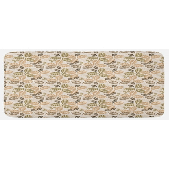 Leaf Kitchen Mat, Floral Abstract Pattern Leaf Silhouettes in Retro Colors Gardening Plants, Plush Decorative Kitchen Mat with Non Slip Backing, 47" X 19", Army Green Tan Brown, by Ambesonne