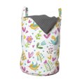 thumbnail image 1 of Leaf Laundry Bag, Hand Drawn Doodle Spring Birds on Tree Branches Pastel Hearts Leaves Dots Nursery, Hamper Basket with Handles Drawstring Closure for Laundromats, 13" x 19", Multicolor, by Ambesonne, 1 of 4