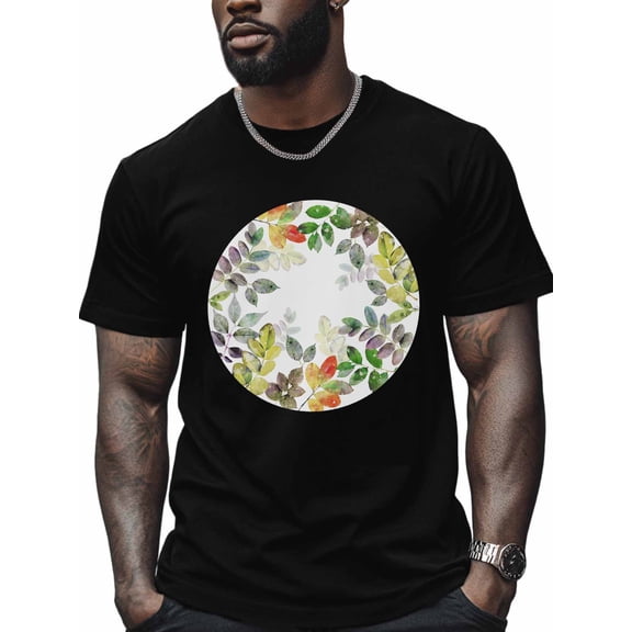 Leaf Men's T Shirts Plant Dew T-Shirt for Men Watercolor Plants Crew Neck Tees Cotton Tops, Black, S