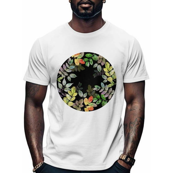 Leaf Men's T Shirts Plant Dew T-Shirt for Men Watercolor Plants Crew Neck Tees Cotton Tops, White, S
