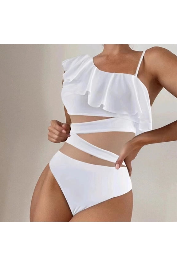 Leaf Mesh Hollowed Out Shoulder Fly Edge Solid Color Women's Swimsuit Swimsuit Plus Size Yoga Shorts Football Shirt Dress Shorts Thin Straps Bikini Top Red Junior Bikini Leather Shorts Denim Shorts
