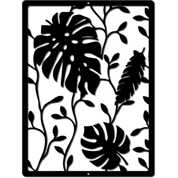 Leaf Metal Wall Art Turtle Backed Bamboo Wall Decor Hanging Silhouette Sculpture Rectangle Frame Ornament Iron Sign Hanging for Home Living Room Garden Decoration Gift Black 15.7 x 12Inch DIY