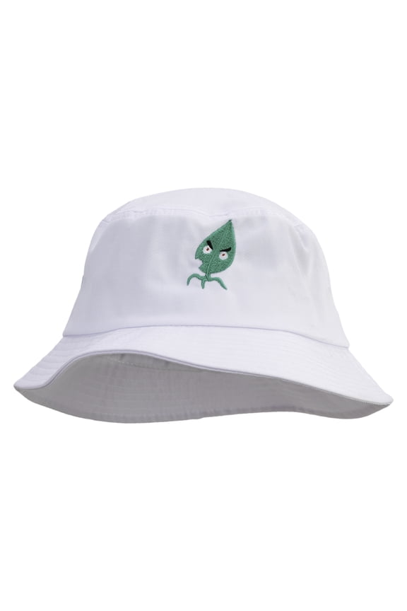 Leaf Monster Embroidered Big Size Cotton Blend Twill Bucket Hat - White 2XL-3XL
