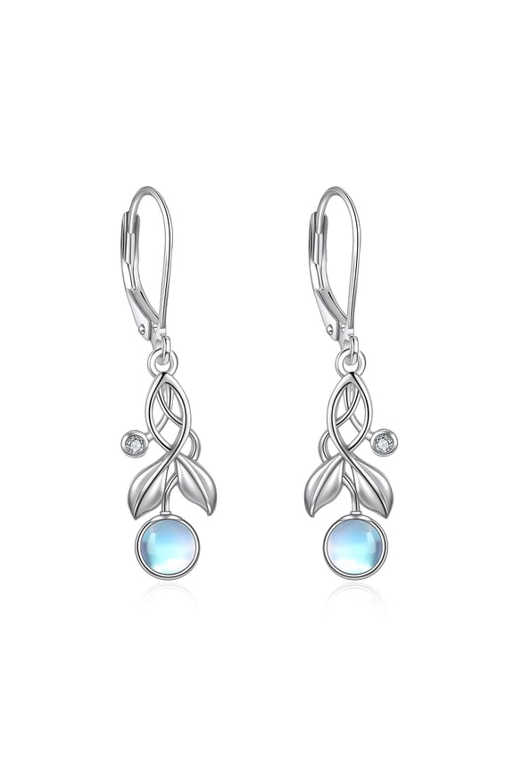 Leaf Moonstone Leverback Earrings for Women 925 Sterling Silver Leaf Drop Dangle Earrings Jewelry for Women