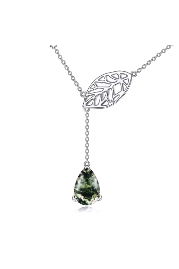 Leaf Moss Agate Necklace Sterling Silver Natural Green Gemstone Jewelry Y necklac for Women