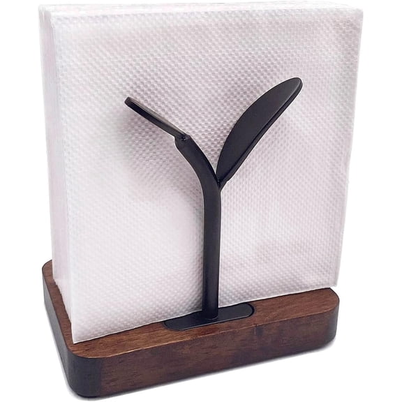 Leaf Napkin Holder, Wooden Napkin Holder for Tables, Freestanding Tissue Dispenser for Kitchen Countertop, Dining, Picnic Table, Indoor & Outdoor Use, Home Decor, Modern, Sturdy, Easy Assembly, Black