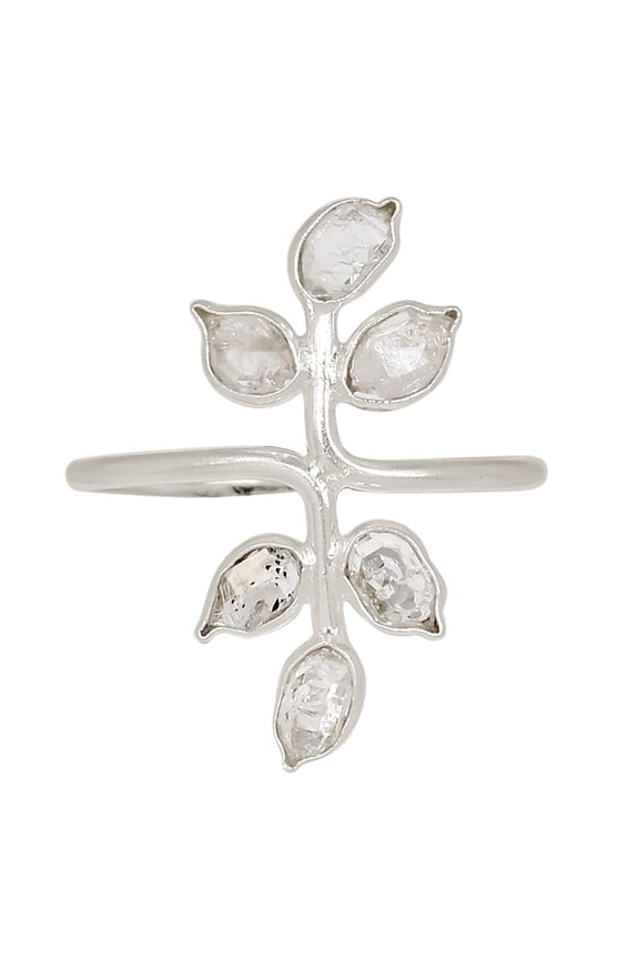 Leaf - Natural Herkimer Diamond - USA 925 Silver Ring Jewelry s.7.5 ALLR-30507