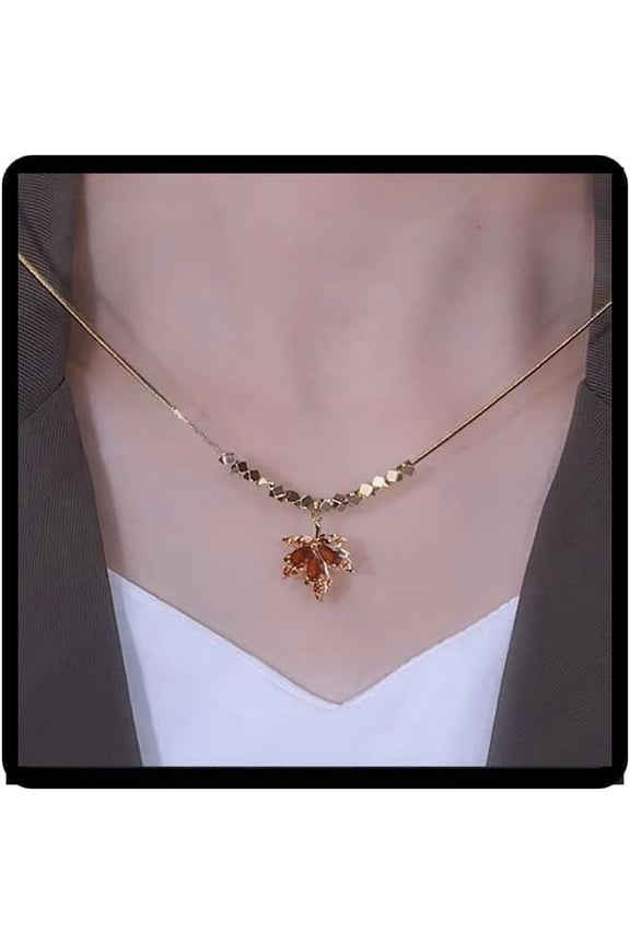 Leaf Necklace, Beaded Chain Necklace For Women Gold Plated Pendant Necklace Rhinestone Choker Necklace Simple Dainty Trendy Thanksgiving fall Necklace Jewelry Gift