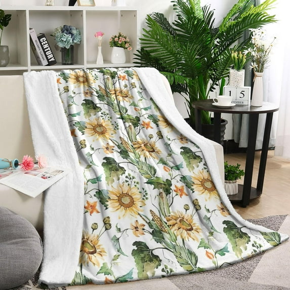 Leaf Orange Flower Corn Sunflower Pattern Blanket,Comfortable Soft Lamb Wool Throw Blanket,All Season,Warm Lightweight Blankets for Sofa Bed Couch Living Room Chair,40"x50"