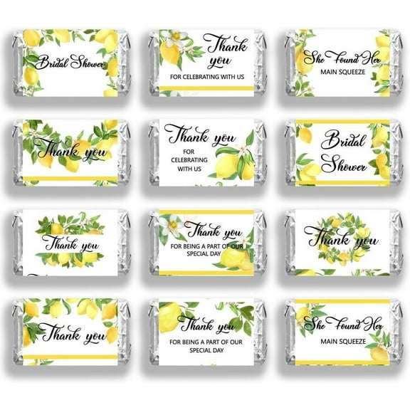 Leaf Paper Self Adhesive Mini Candy Bar Wrappers Baby Shower Candy Lable Stickers for Baby Boys Girls Shower Decor Lemon 116x140mm
