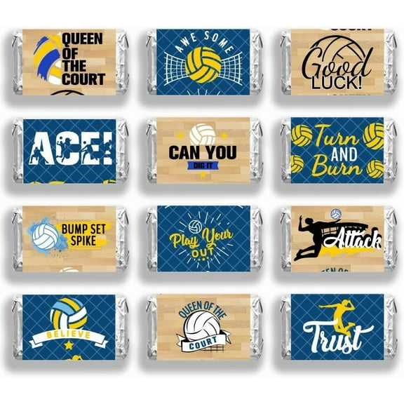 Leaf Paper Self Adhesive Mini Candy Bar Wrappers Baby Shower Candy Lable Stickers for Baby Boys Girls Shower Decor Volleyball 116x140mm