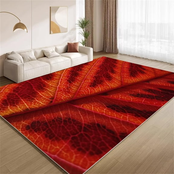 Leaf Pattern Area Rugs, Red Vein Texture Carpet, Washable Non Slip Low Pile Soft Rug for Living Room Bedroom Apartment Decor Mat 5ftx8ft