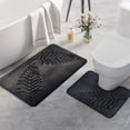 thumbnail image 1 of Leaf Pattern Bathroom Floor Mat Set | Non-Slip Water-Absorbent Polyester Rugs | Modern Design | Rubber Backing | Green Gray Navy Dark Gray | 2 Mats 40x50cm & 50x80cm | Quick Dry Door Entry Carpet, 1 of 8