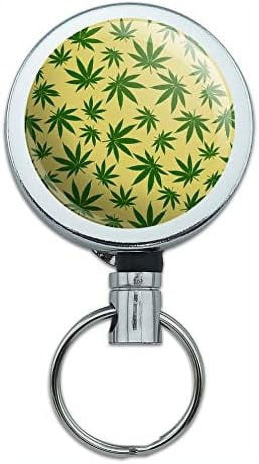 Leaf Pattern Duty Metal Retractable ID Badge Key Card Holder with Belt