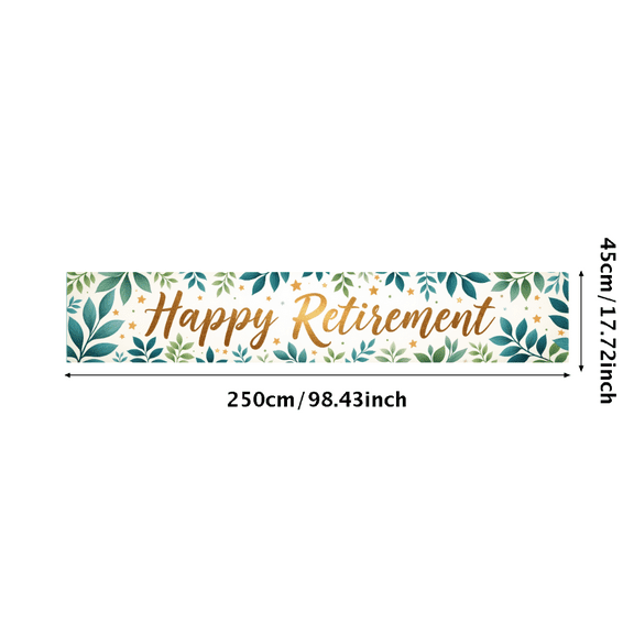 Leaf Pattern Happy Retirement Banner Decorative Design Greenery Theme Nature Motif for Retirement Party Outdoor Celebration Garden Event