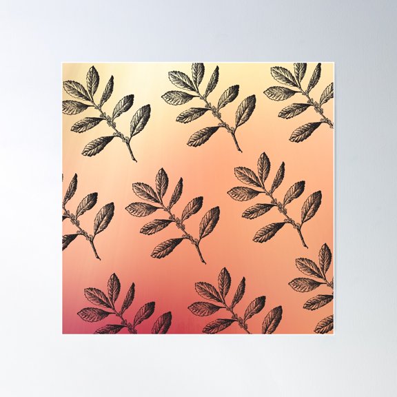 Leaf Pattern In Sunset Shade Poster Wall Art, Modern Wall Decor For Living Room Bedroom, 24x24 UNFRAMED