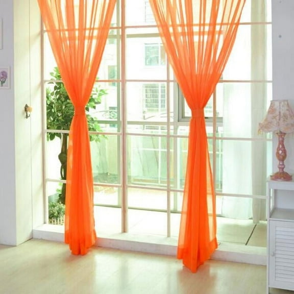 Leaf Pattern Sheer Curtains 2 Panels, Rvkxad Orange Polyester Door Window Drape, 78.74x39.37 Inch Scarf Valance for Living Room Bedroom Shop Display
