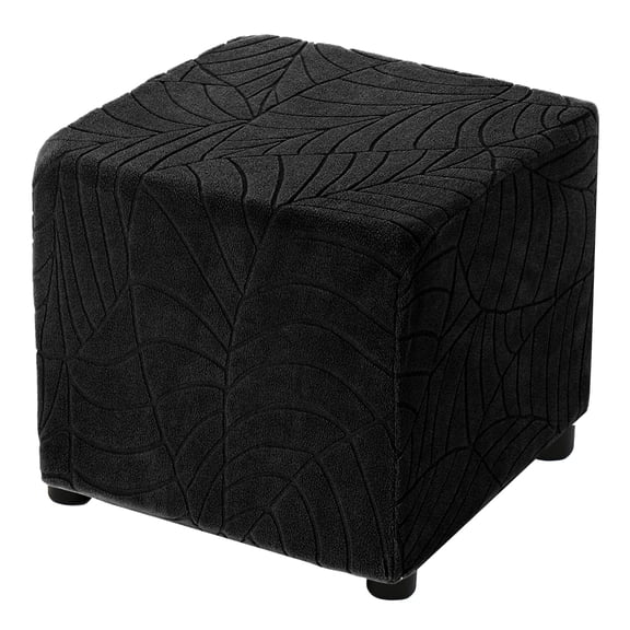 Leaf Pattern Square Stretch Foot Stool Cover Fit Length 13"-18", Black