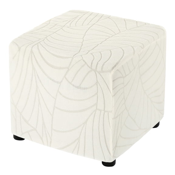Leaf Pattern Square Stretch Foot Stool Cover Fit Length 13"-18", Cream