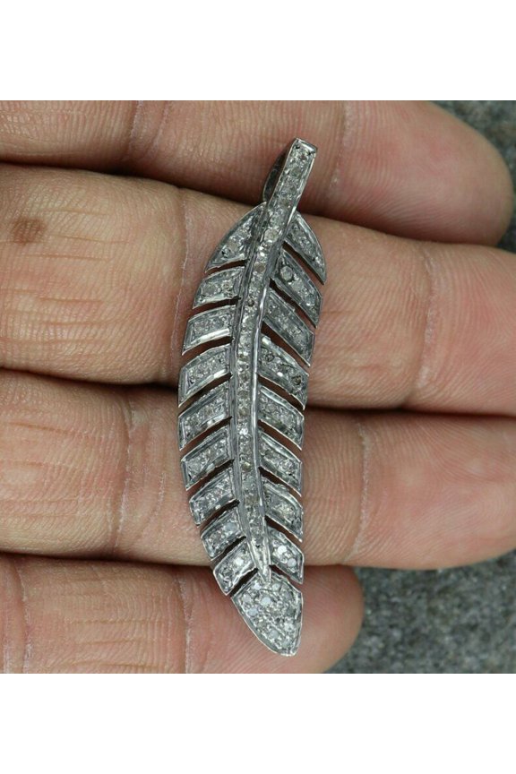 Leaf Pendant Pave Diamond 925 Silver Leaf Anniversary Diamond Pendant Charm.