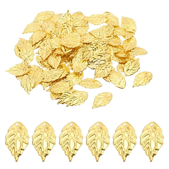 Leaf Pendants, 100 Pack Metal Tree Leaf Beads Bulk Leaves Charm for Jewelry Making Bracelet, Golden