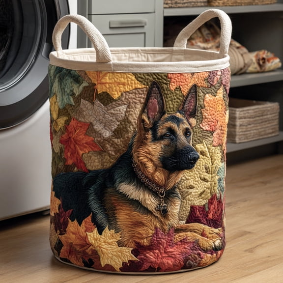 Leaf Pile German Shepherd Quilted Laundry Basket
