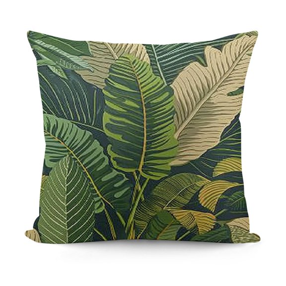 Leaf Pillow Case Tropical Banana Leaves Plant Throw Pillow Coverfor Home Sofa Decorative Square Cushion Green
