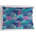 thumbnail image 1 of Leaf Pillow Sham Digital Neon Vivid Colored Island Oceanic Flowers and Leaves, Decorative Standard Queen Size Printed Pillowcase, 30 X 20 Inches, Pink Turquoise Dark Blue and Purple, by Ambesonne, 1 of 2