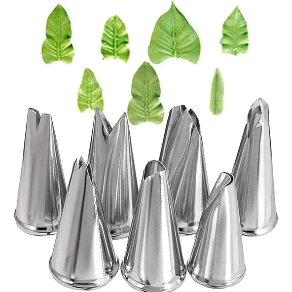 Leaf Piping Tips, 7 PCS Stainless Steel Piping Tips Piping Nozzles Set Cake Decorating Tips Icing Piping Nozzles Set for DIY Fondant Pastry Baking