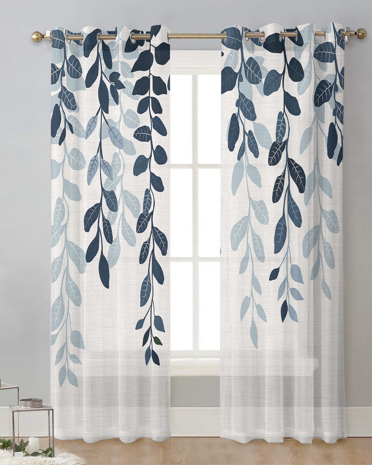 Leaf Plant Rural Style Agate Green Pink Gradient Tulle Curtains Living