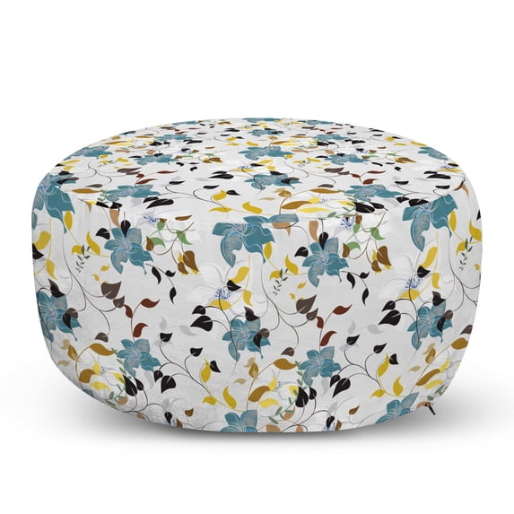 Leaf Pouf Cover with Zipper, Seasonal Flowers with Colorful Leaves Poison Ivy Plant in Contemporary Design Print, Soft Decorative Fabric Unstuffed Case, 30" W X 17.3" L, Multicolor, by Ambesonne