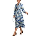 thumbnail image 1 of Leaf Print Button Shirt Collared Dress for Women Below Knee Length Blue Small, 1 of 5