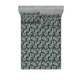 thumbnail image 1 of Leaf Print Fitted Sheet & Pillow Sham Set, Foliage of Jungle Leaves Bamboo Pattern Palm Exotic Simple Design, Decorative Printed 3 Piece Bedding Decor, Full, Dark Blue Grey Mint Green, by Ambesonne, 1 of 2